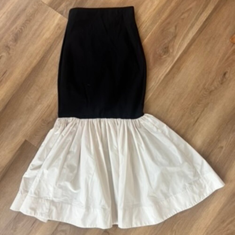 STAUD Black and White Maxi Skirt with Flounced Hem